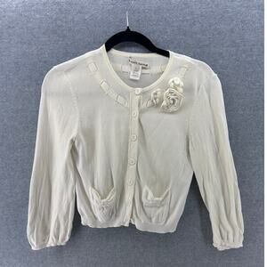 Nanette Lepore Women's sz S Off White Flower detail Cardigan